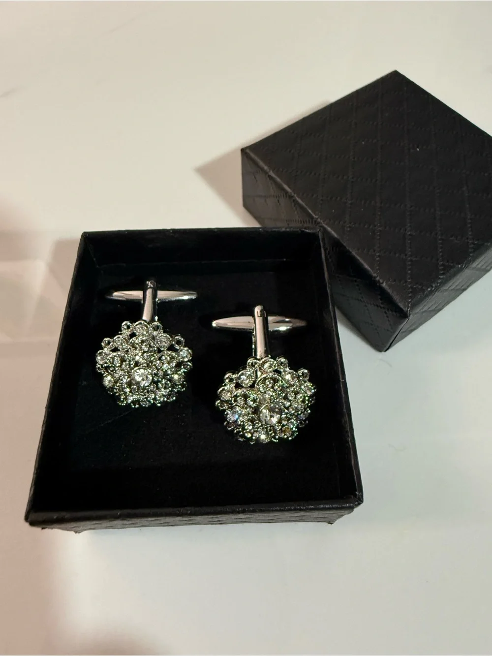 Silver Tone Crystal Cluster Cufflinks